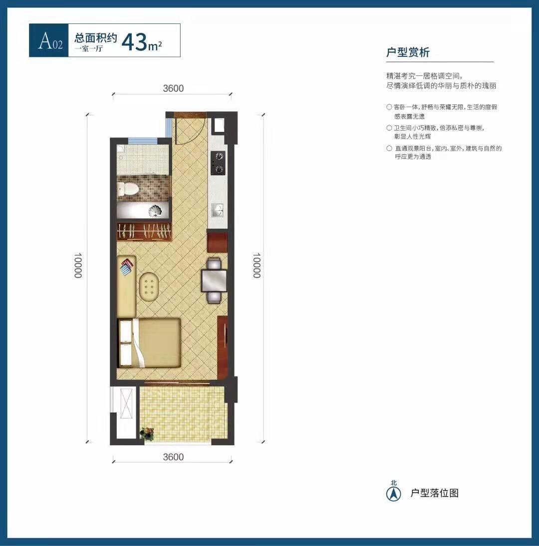 绿中海A02公寓户型-43㎡